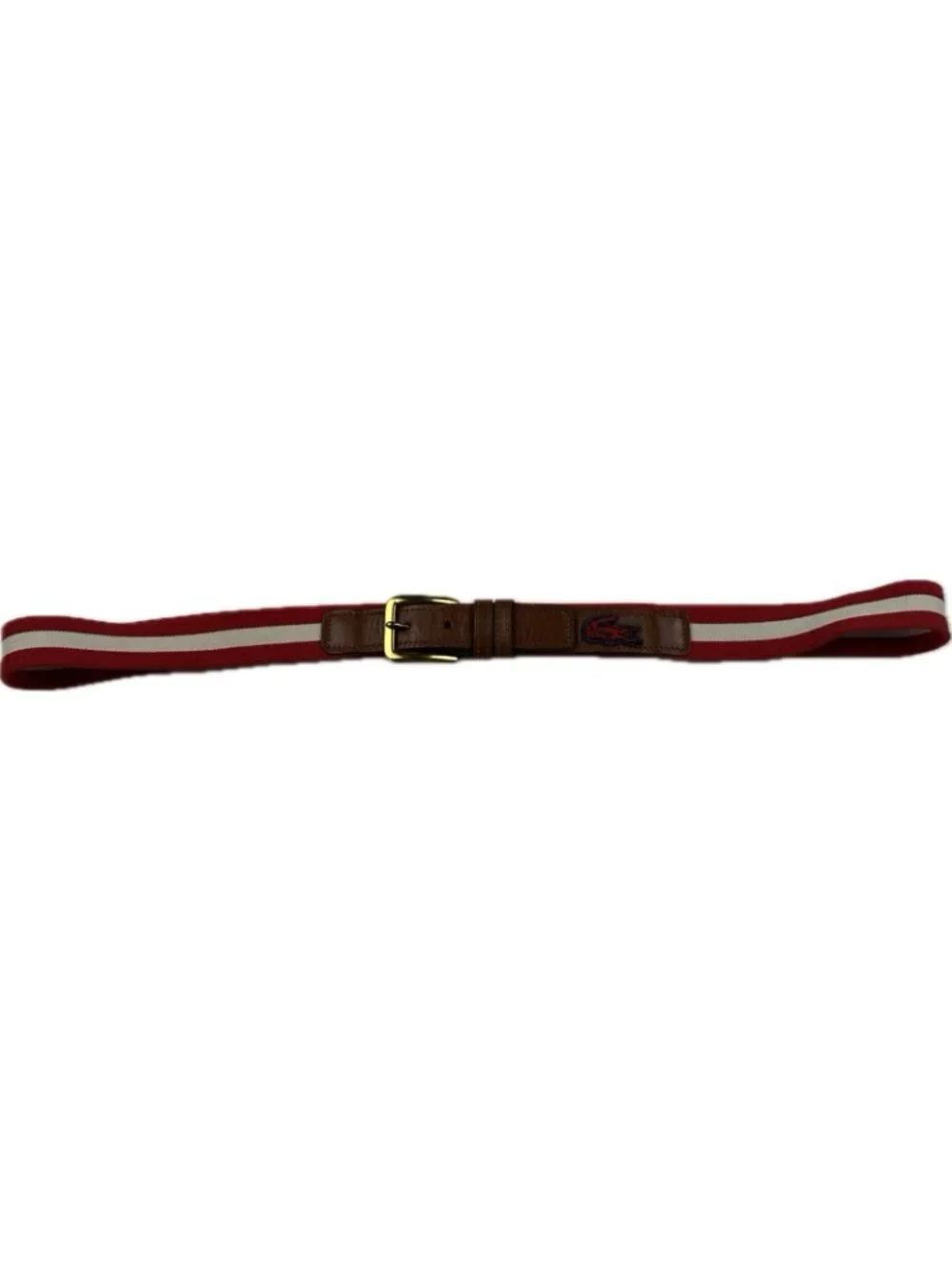 Lacoste Men’s Red White Stretch Fabric Leather Trim Skinny Belt Large 38/95